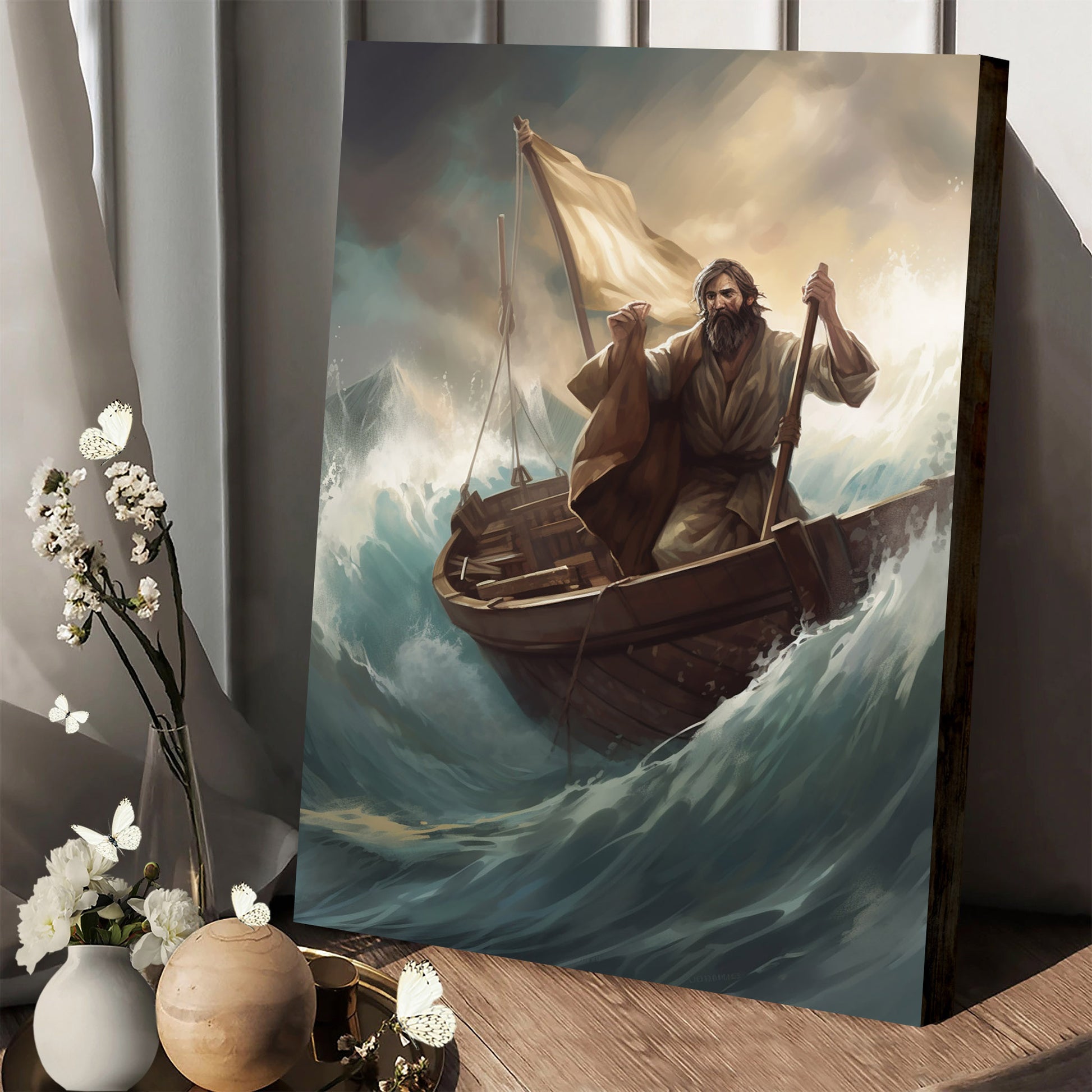 Jesus On A Boat In A Storm - Canvas Picture - Jesus Christ Canvas - Christian Wall Art