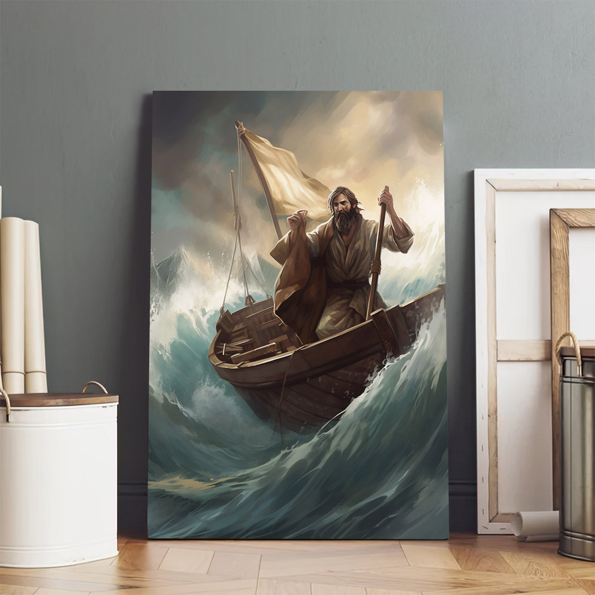 Jesus On A Boat In A Storm - Canvas Picture - Jesus Christ Canvas - Christian Wall Art