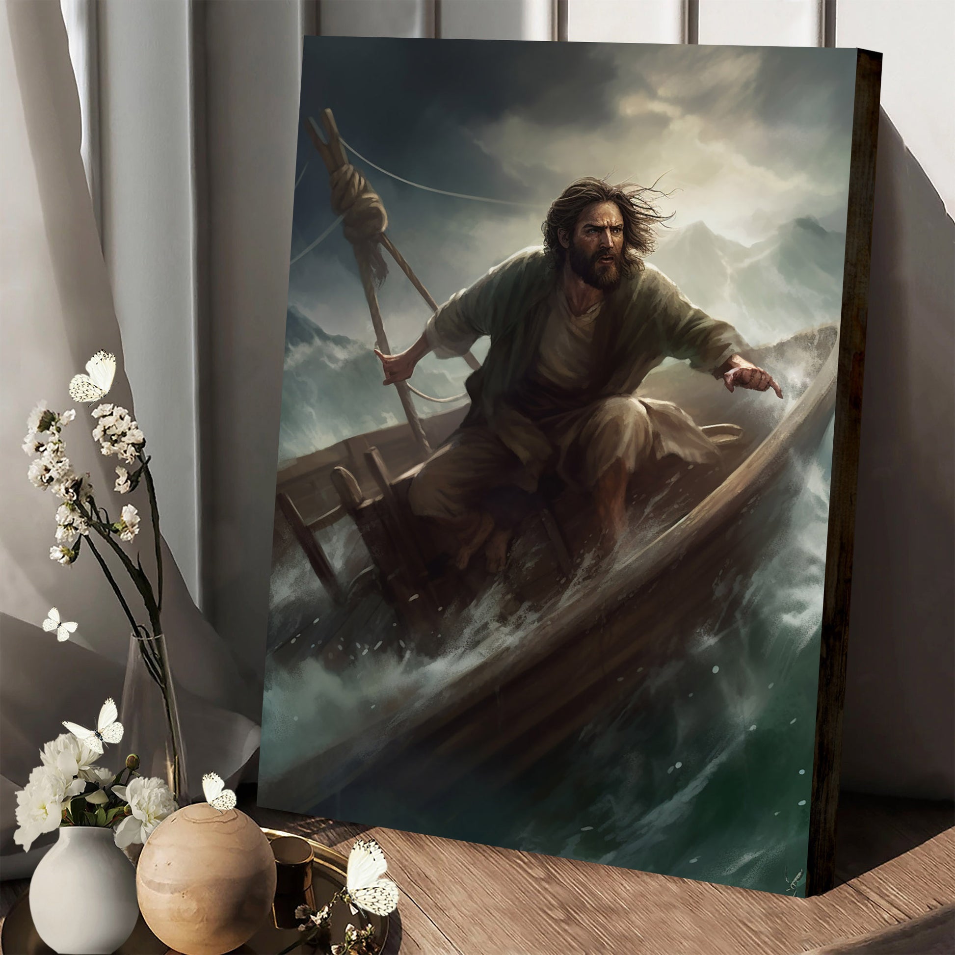 Jesus On A Boat In A Storm 1 - Canvas Picture - Jesus Christ Canvas - Christian Wall Art