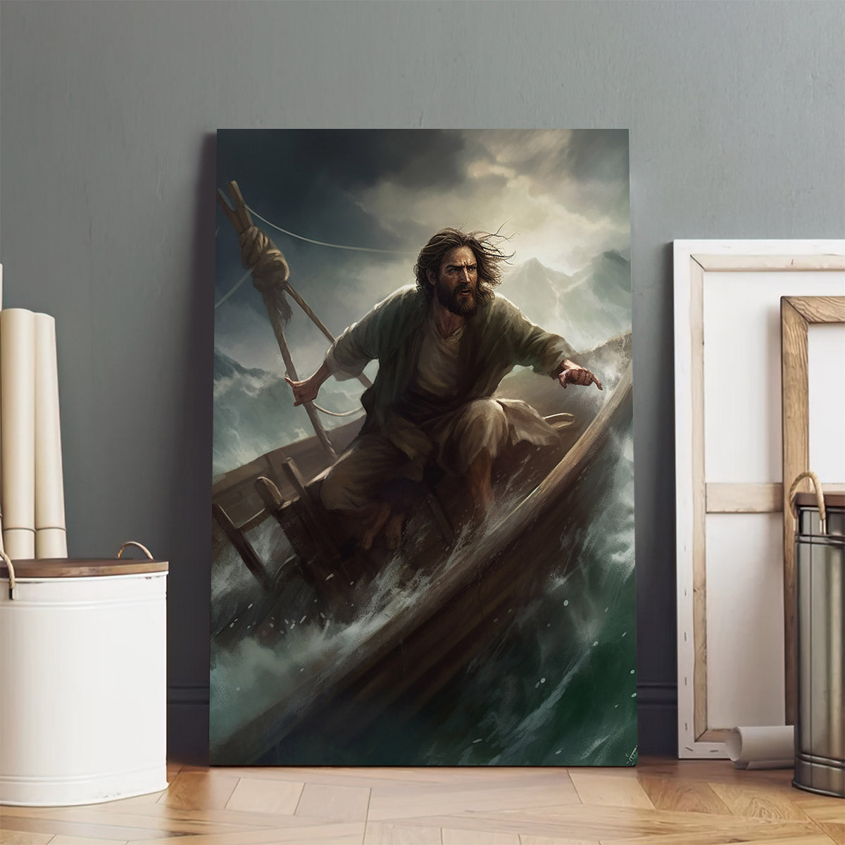 Jesus On A Boat In A Storm 1 - Canvas Picture - Jesus Christ Canvas - Christian Wall Art