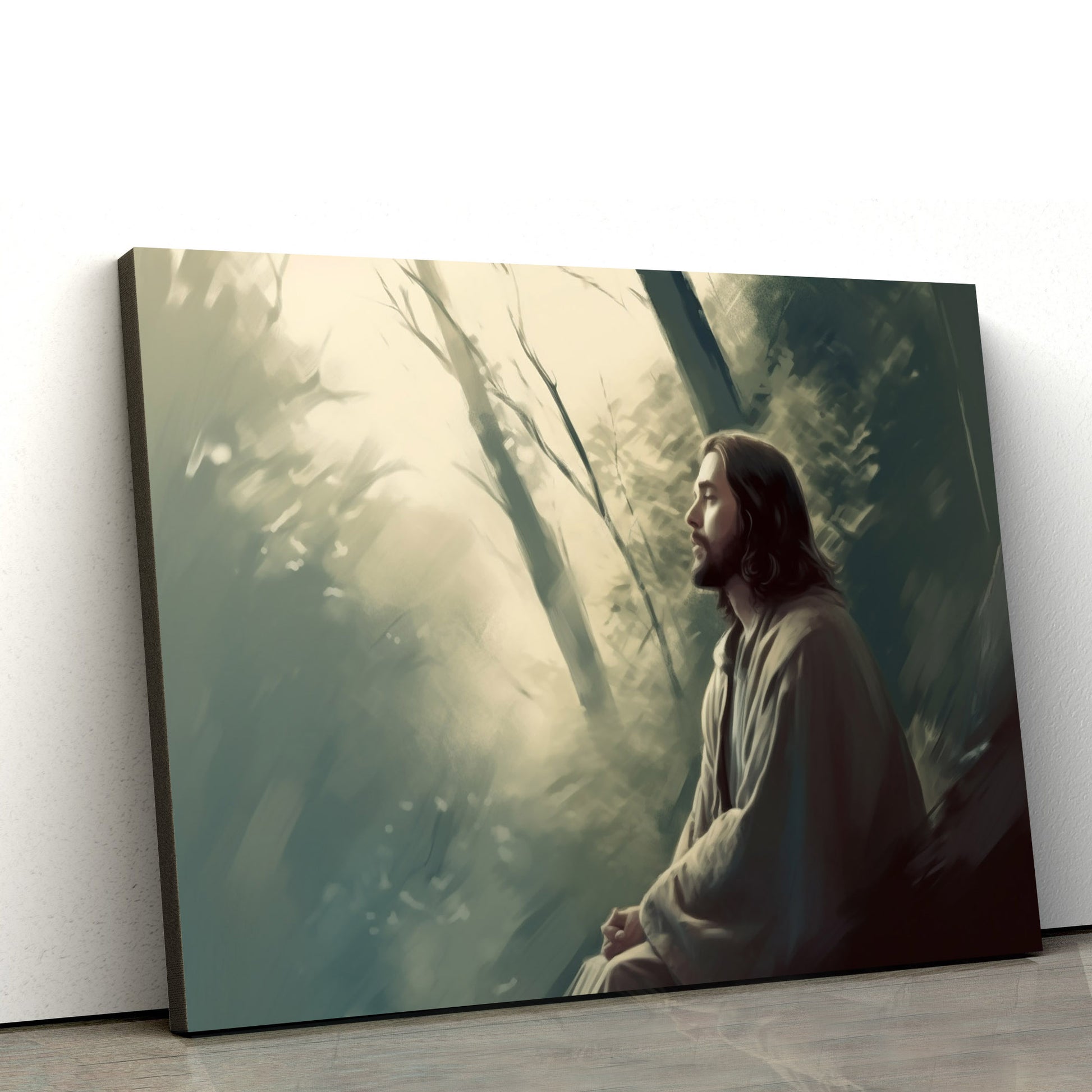 Jesus On A Hillside In The Woods Praying - Canvas Picture - Jesus Christ Canvas - Christian Wall Art