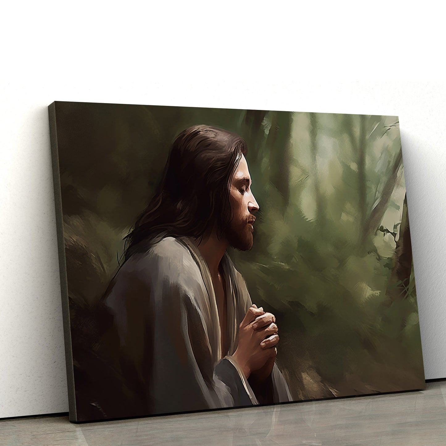 Jesus On A Hillside In The Woods Praying 1 - Canvas Picture - Jesus Christ Canvas - Christian Wall Art