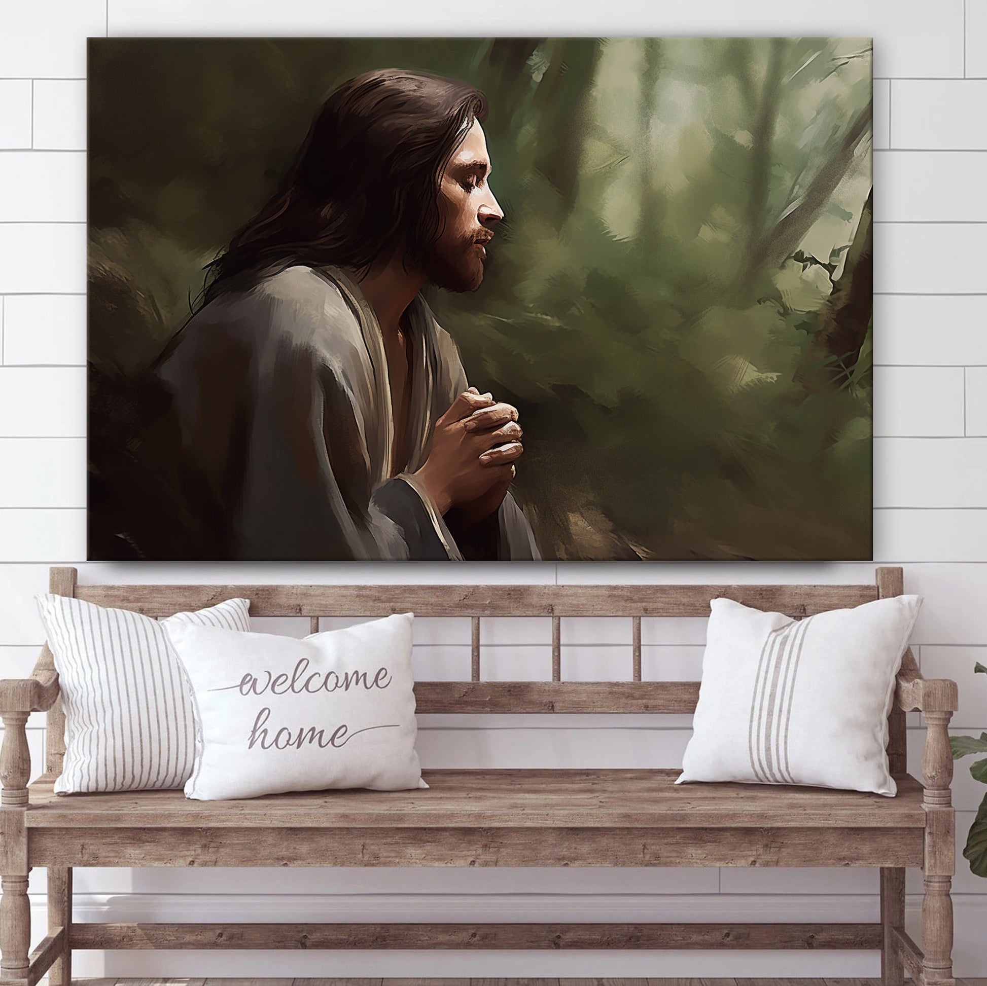 Jesus On A Hillside In The Woods Praying 1 - Canvas Picture - Jesus Christ Canvas - Christian Wall Art