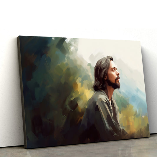 Jesus On A Hillside In The Woods Praying 2 - Canvas Picture - Jesus Christ Canvas - Christian Wall Art