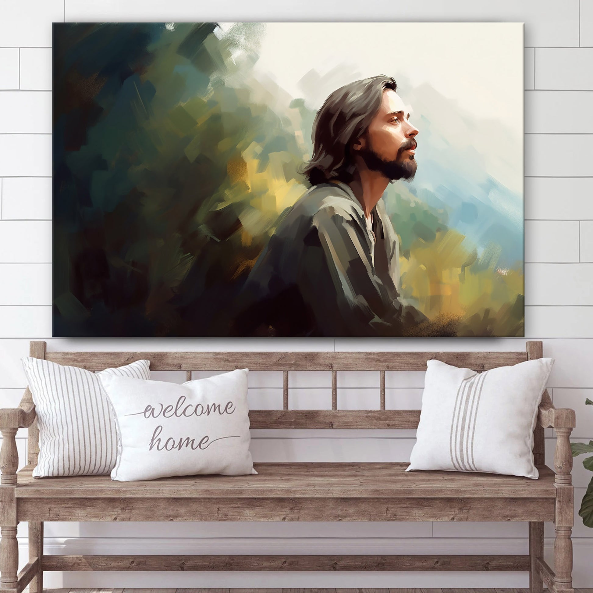 Jesus On A Hillside In The Woods Praying 2 - Canvas Picture - Jesus Christ Canvas - Christian Wall Art