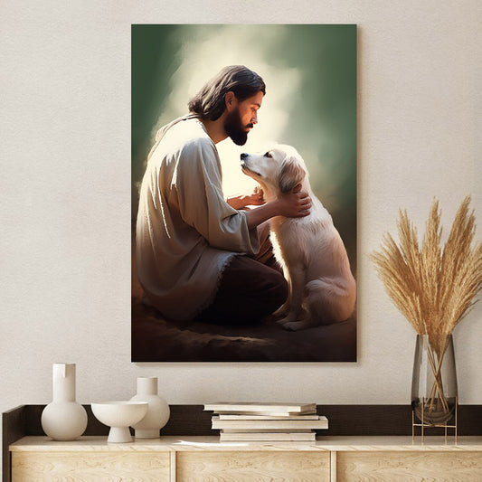 Jesus On His Knees With A Dog - Canvas Pictures - Jesus Christ Canvas - Christian Wall Art