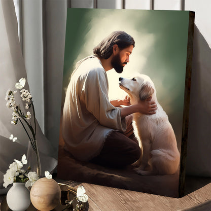 Jesus On His Knees With A Dog - Canvas Pictures - Jesus Christ Canvas - Christian Wall Art