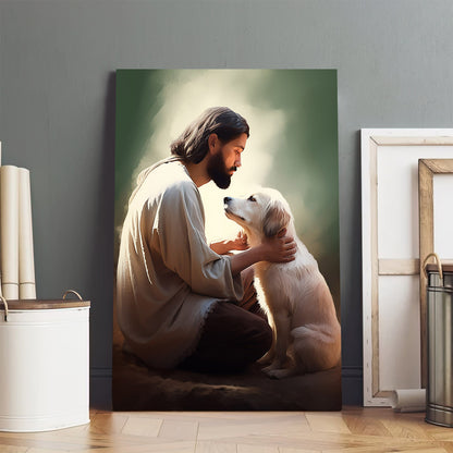 Jesus On His Knees With A Dog - Canvas Pictures - Jesus Christ Canvas - Christian Wall Art
