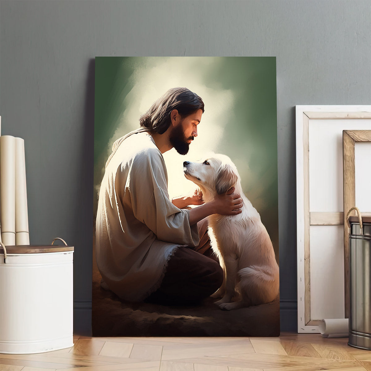 Jesus On His Knees With A Dog - Canvas Pictures - Jesus Christ Canvas - Christian Wall Art