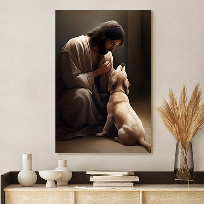 Jesus On His Knees With A Dog 1 - Canvas Pictures - Jesus Christ Canvas - Christian Wall Art