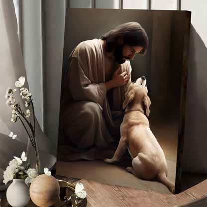 Jesus On His Knees With A Dog 1 - Canvas Pictures - Jesus Christ Canvas - Christian Wall Art