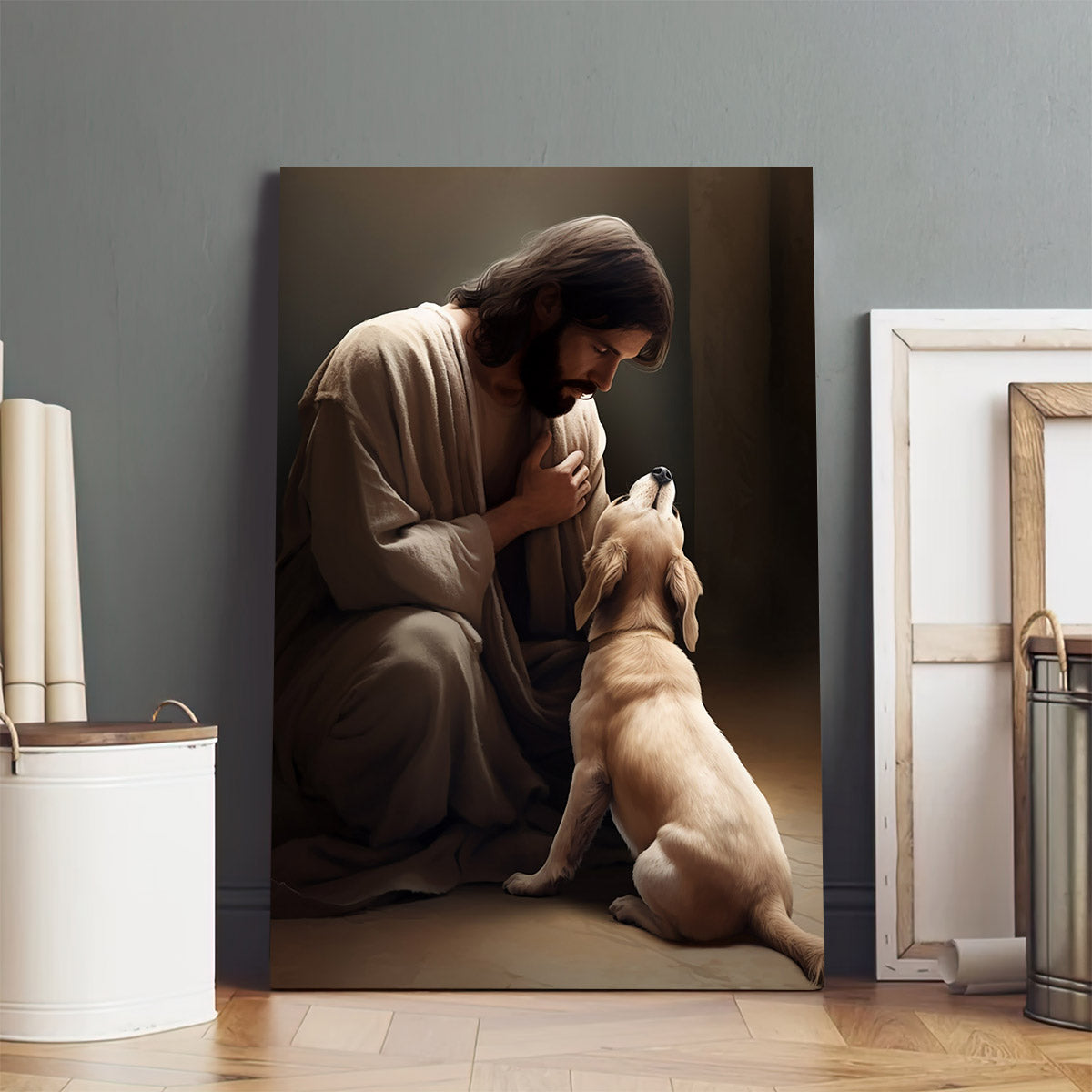 Jesus On His Knees With A Dog 1 - Canvas Pictures - Jesus Christ Canvas - Christian Wall Art