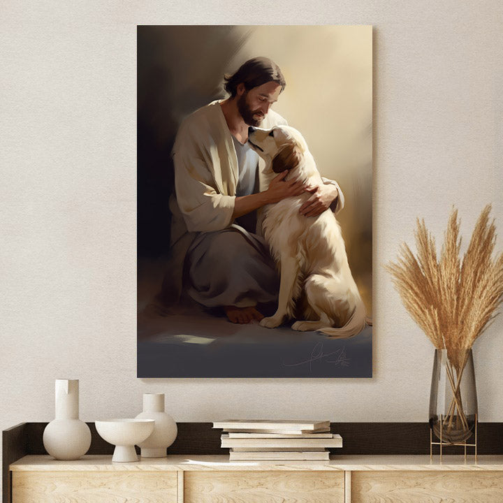 Jesus On His Knees With A Dog 2 - Canvas Pictures - Jesus Christ Canvas - Christian Wall Art