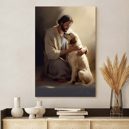 Jesus On His Knees With A Dog 2 - Canvas Pictures - Jesus Christ Canvas - Christian Wall Art