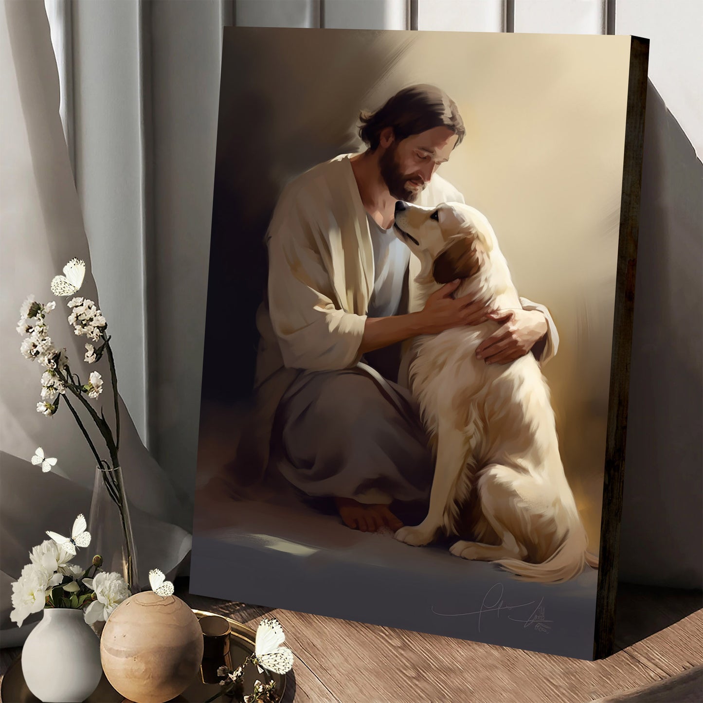 Jesus On His Knees With A Dog 2 - Canvas Pictures - Jesus Christ Canvas - Christian Wall Art
