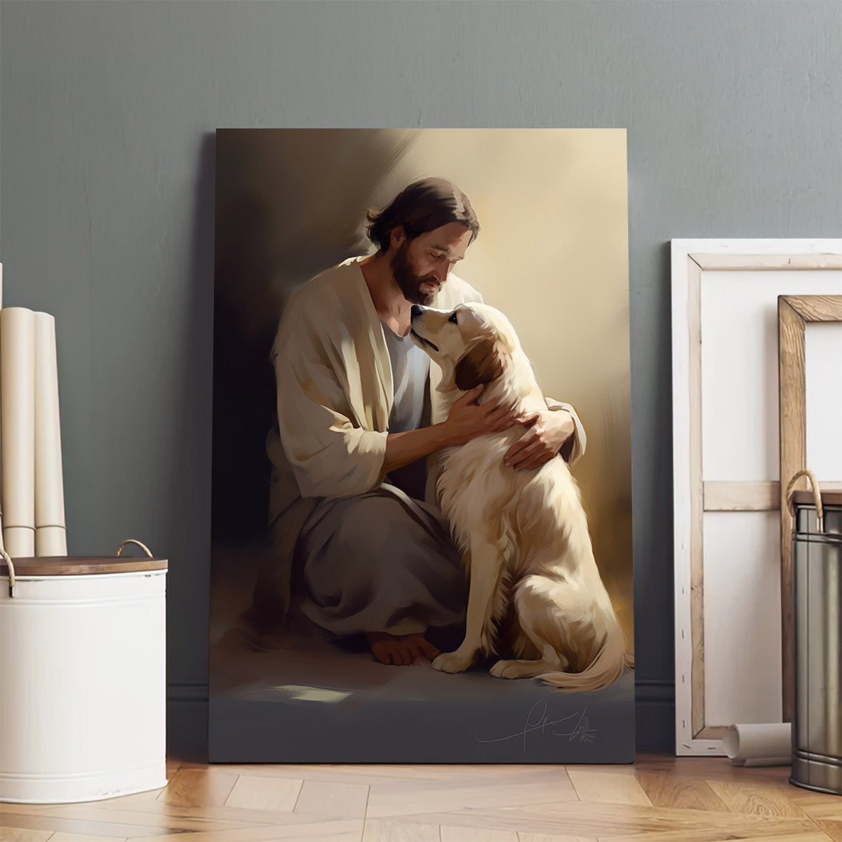 Jesus On His Knees With A Dog 2 - Canvas Pictures - Jesus Christ Canvas - Christian Wall Art