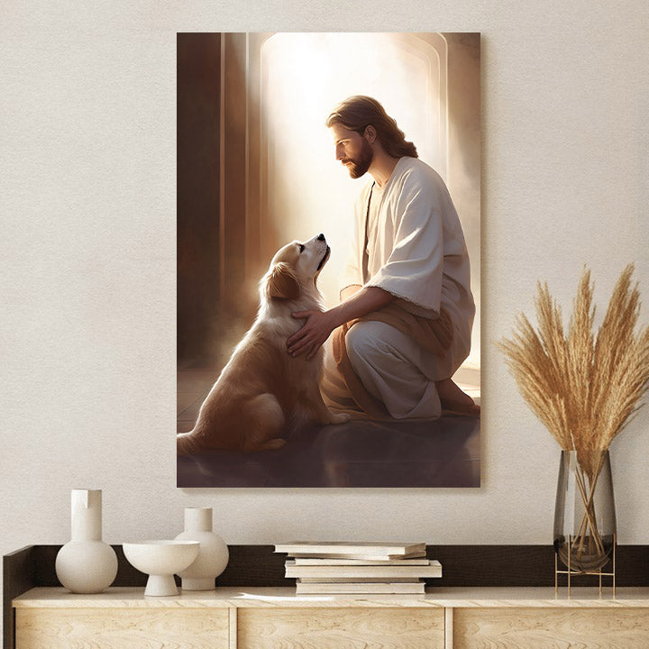 Jesus On His Knees With A Dog 3 - Canvas Pictures - Jesus Christ Canvas - Christian Wall Art