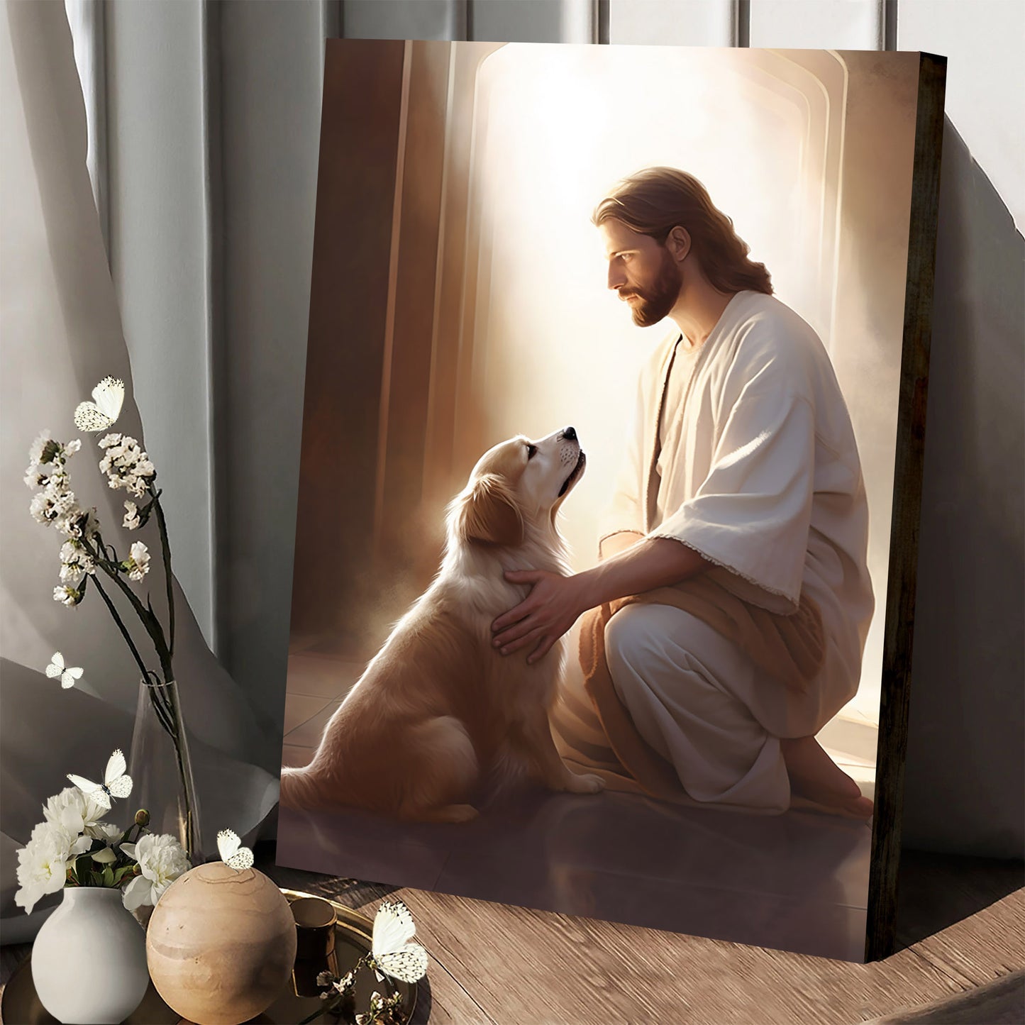 Jesus On His Knees With A Dog 3 - Canvas Pictures - Jesus Christ Canvas - Christian Wall Art