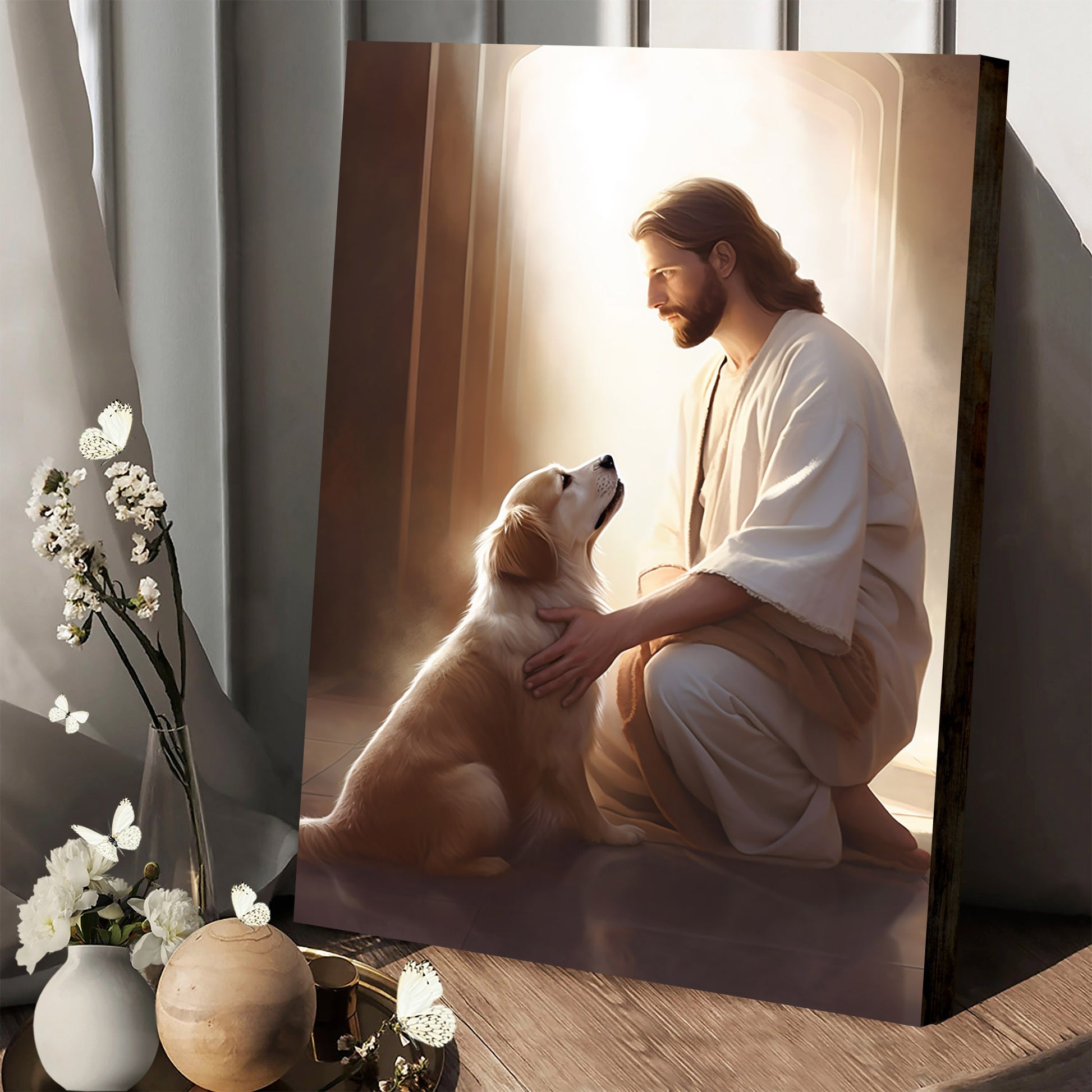 Jesus On His Knees With A Dog 3 - Canvas Pictures - Jesus Christ Canvas - Christian Wall Art