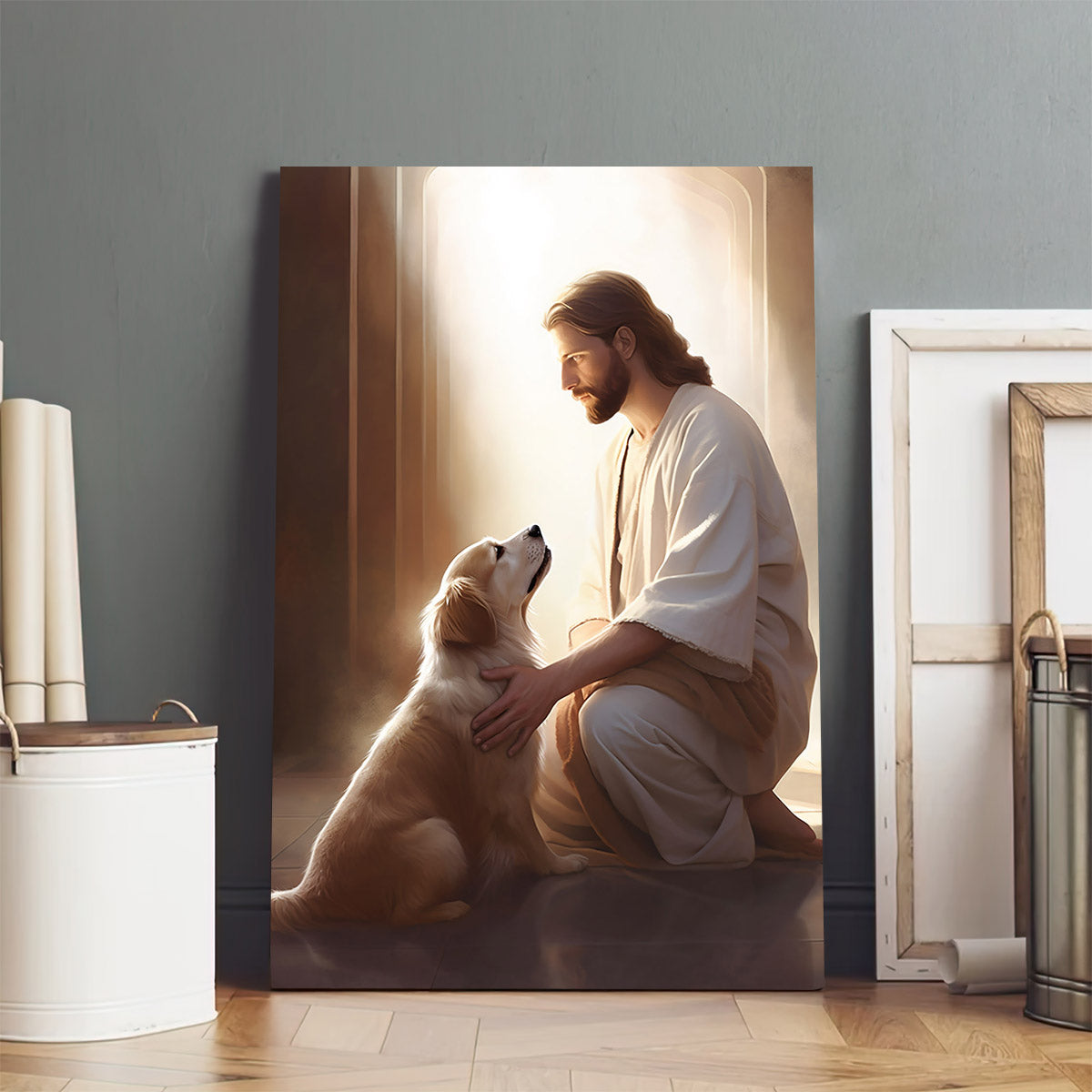 Jesus On His Knees With A Dog 3 - Canvas Pictures - Jesus Christ Canvas - Christian Wall Art