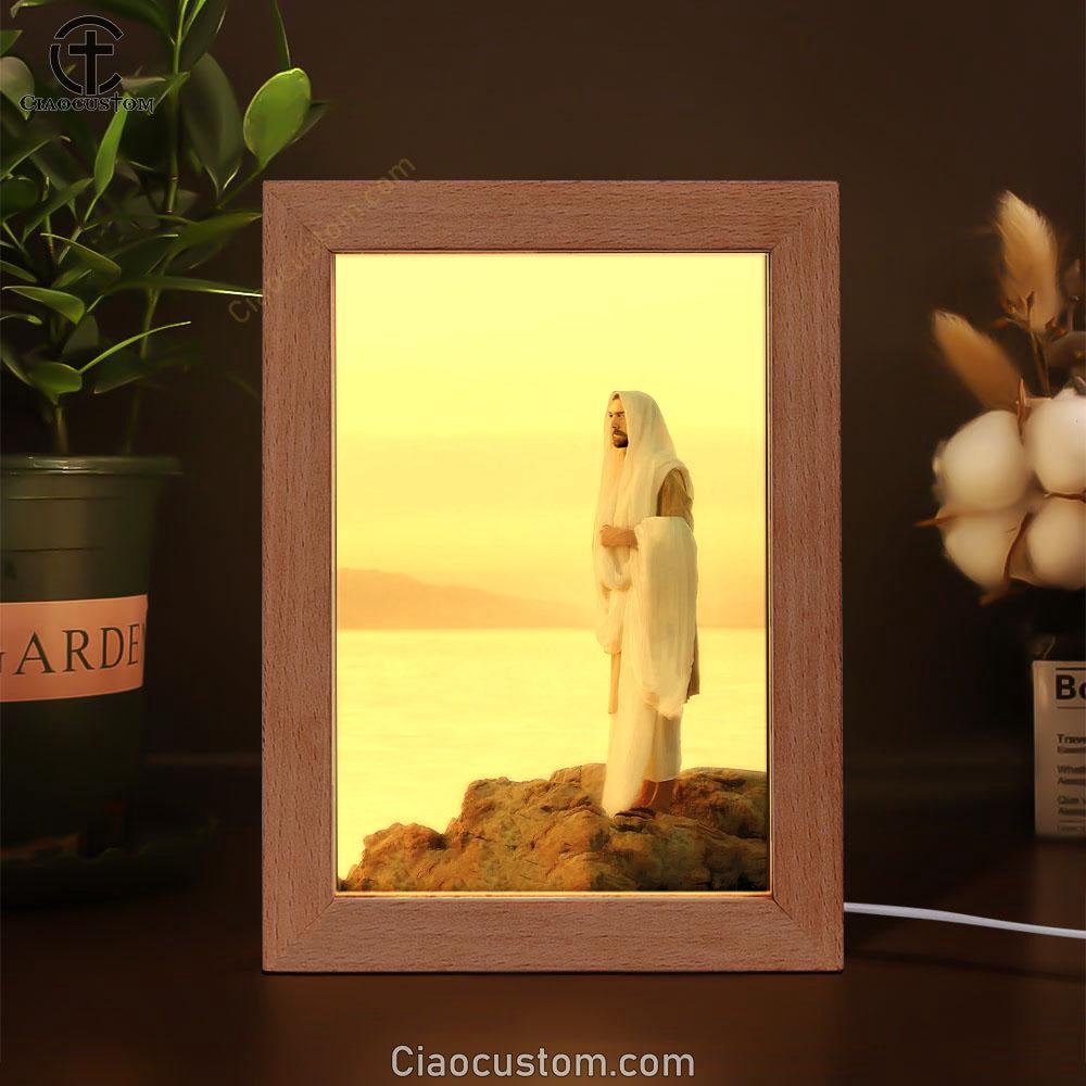 Jesus On Mountain Frame Lamp Wall Art - Jesus Pictures - Christian Wall Decor - Jesus Frame Lamp Art