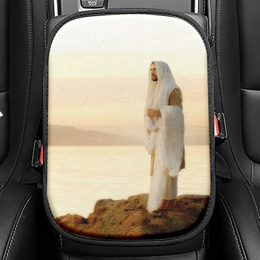 Jesus On Mountain Seat Box Cover, Jesus Car Center Console Covers, Christian Car Interior Accessories
