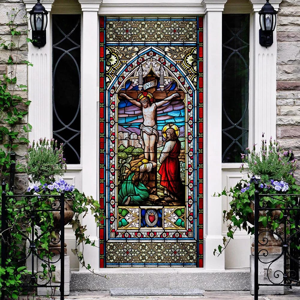 Jesus On The Cross Colorful Jesus Door Cover - Religious Door Decorations - Christian Home Decor