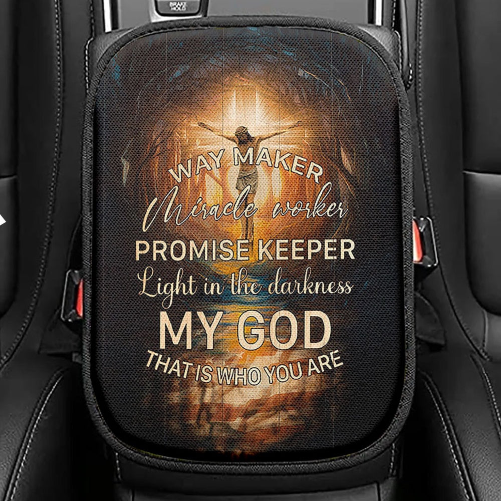 Jesus On The Cross Crown Of Thorn Seat Box Cover, Life Of Jesus Car Center Console Cover, Jesus Portrait Car Interior Accessories