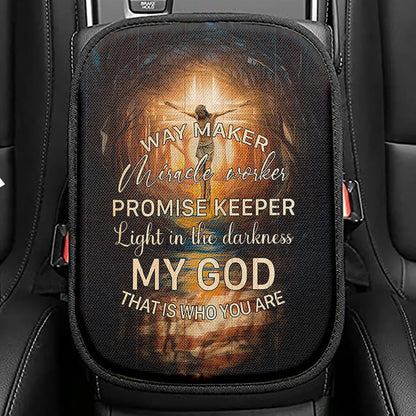 Jesus On The Cross Crown Of Thorn Seat Box Cover, Life Of Jesus Car Center Console Cover, Jesus Portrait Car Interior Accessories