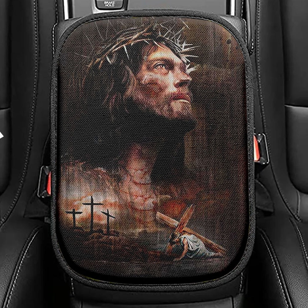 Jesus On The Cross Lion Amazing Dove Seat Box Cover, Jesus Christ Car Center Console Cover, Christian Car Interior Accessories