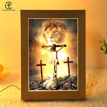 Jesus On The Cross, Lion Of Judah, Little Lamb, Rock Mountain Frame Lamp