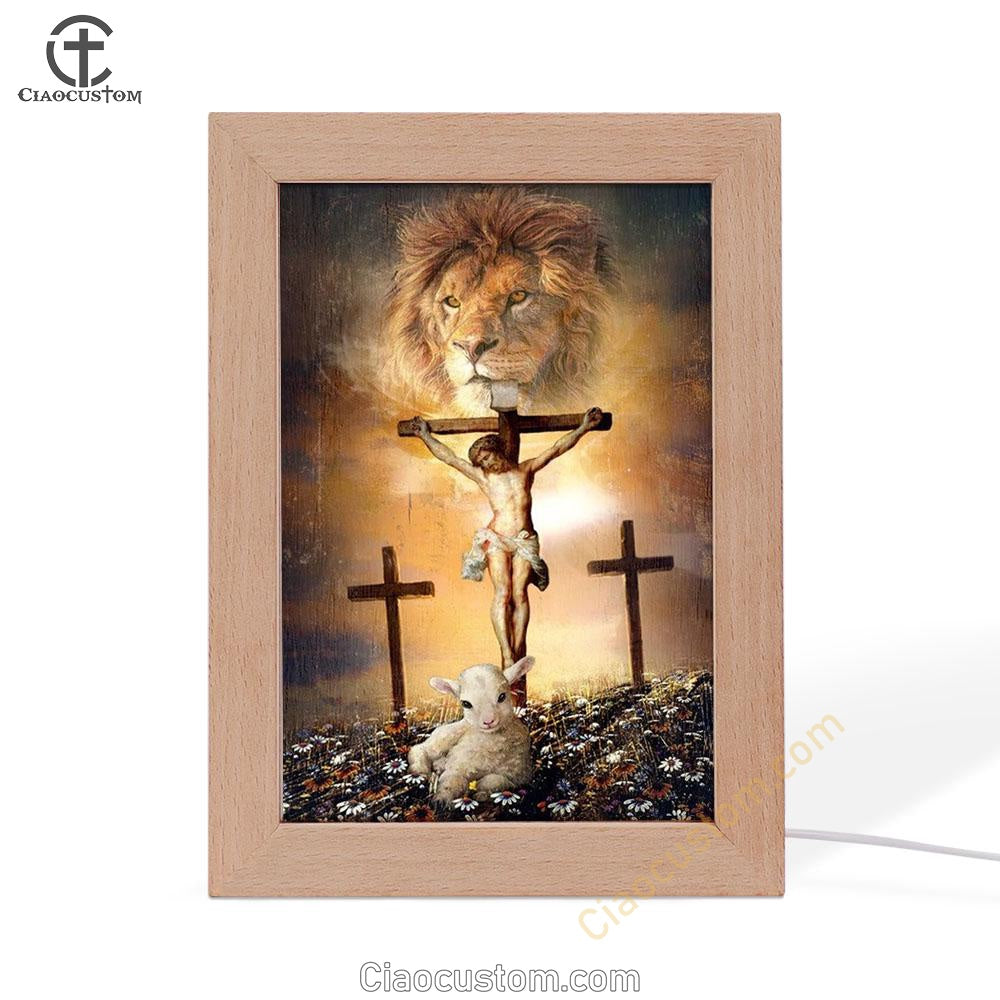 Jesus On The Cross, Lion Of Judah, Little Lamb, Rock Mountain Frame Lamp