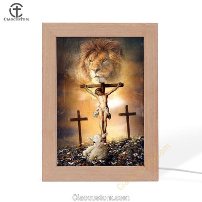 Jesus On The Cross, Lion Of Judah, Little Lamb, Rock Mountain Frame Lamp