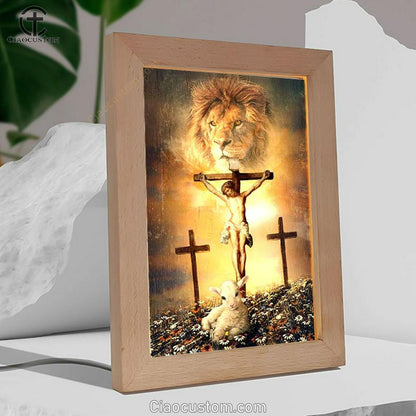 Jesus On The Cross, Lion Of Judah, Little Lamb, Rock Mountain Frame Lamp