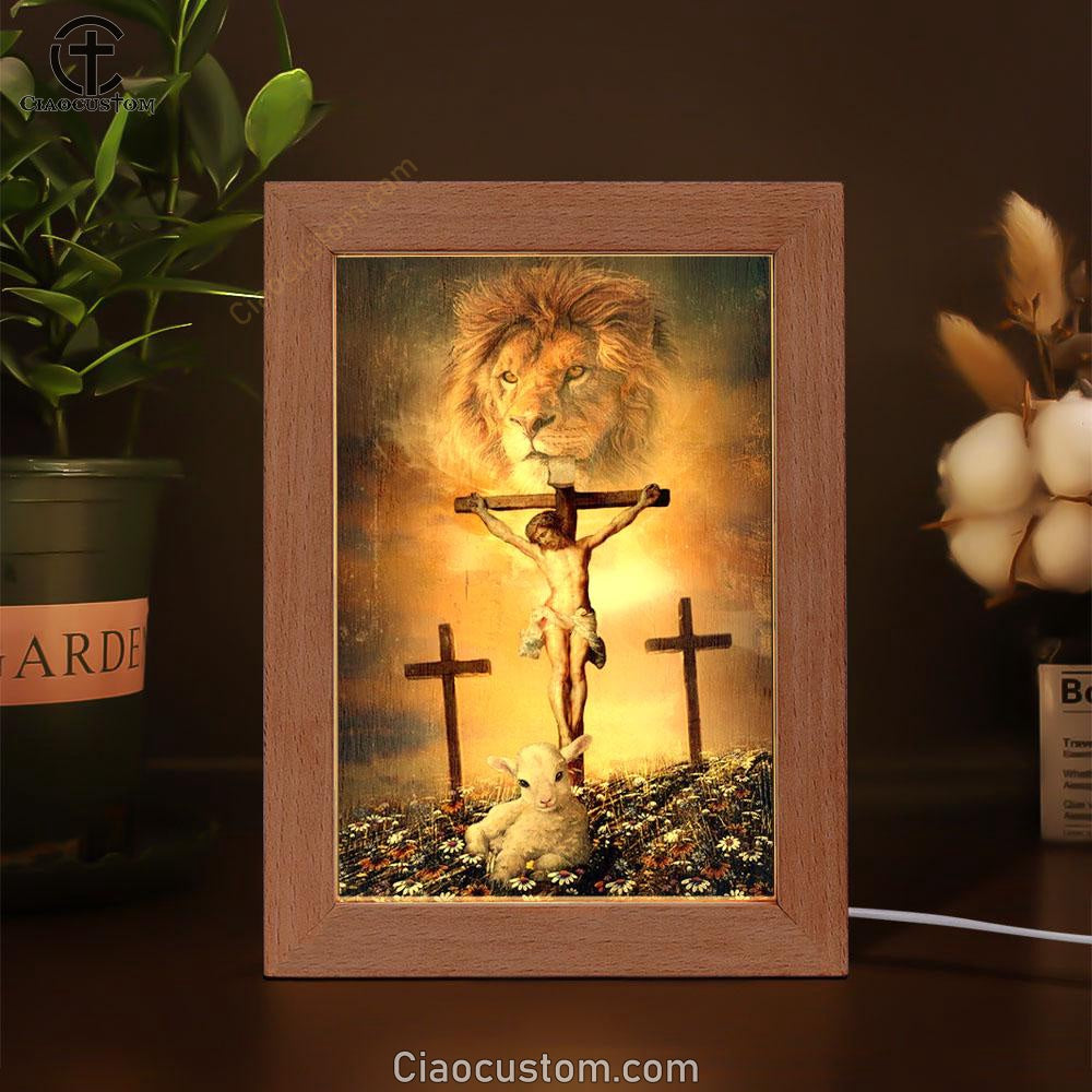 Jesus On The Cross, Lion Of Judah, Little Lamb, Rock Mountain Frame Lamp