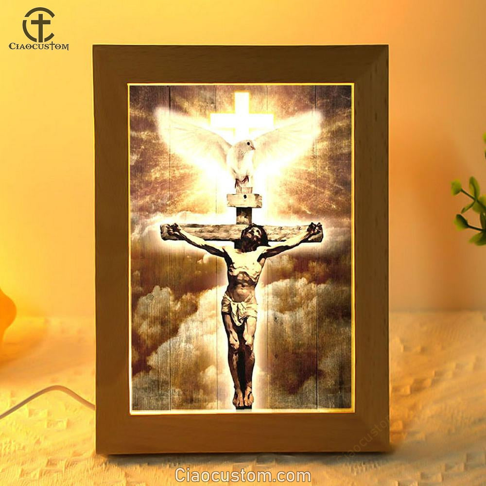 Jesus On The Cross Painting Pretty Dove Cross Frame Lamp