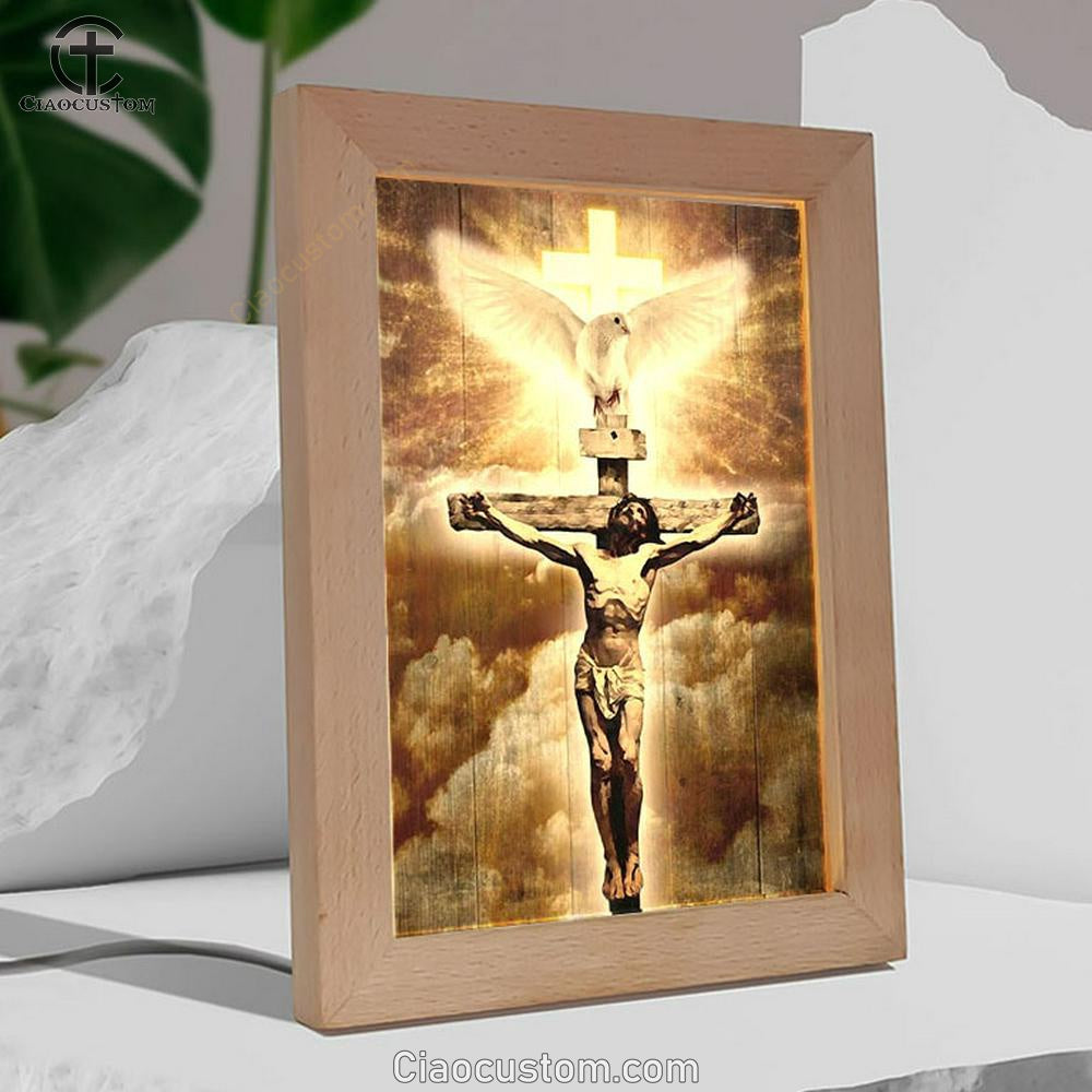 Jesus On The Cross Painting Pretty Dove Cross Frame Lamp