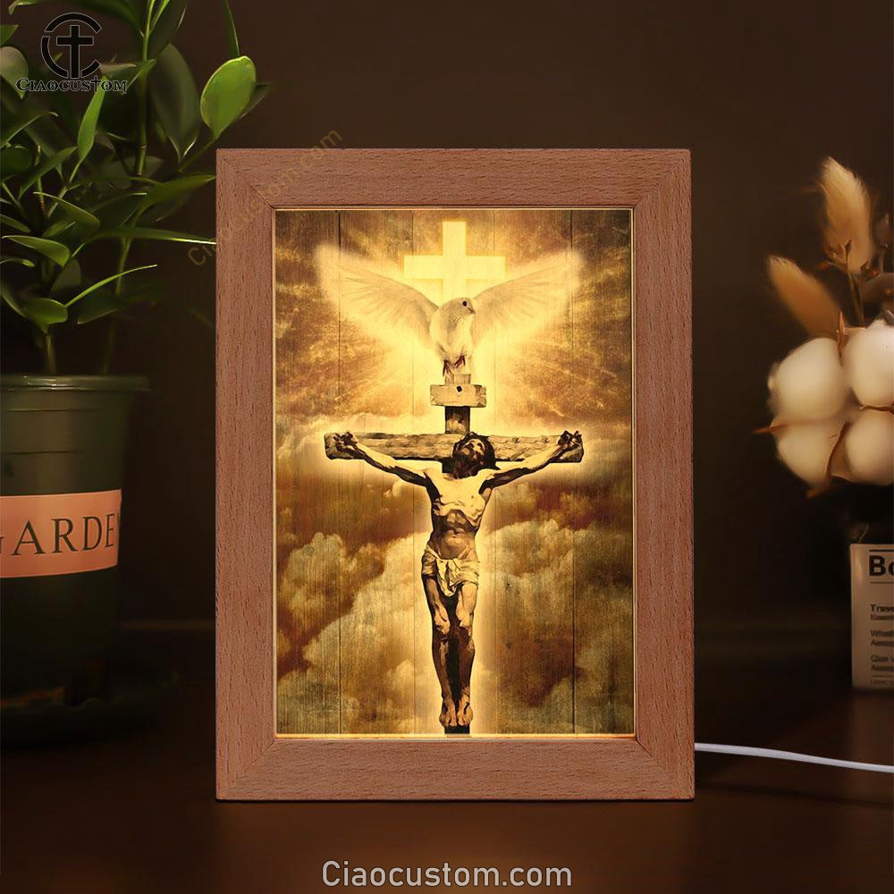 Jesus On The Cross Painting Pretty Dove Cross Frame Lamp