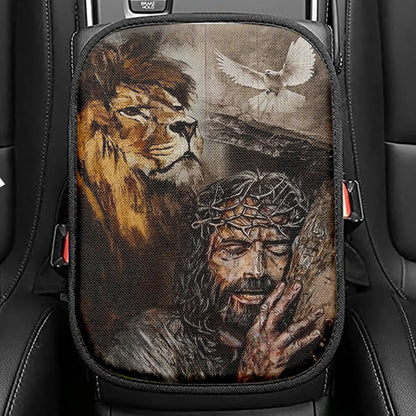 Jesus On The Cross Seat Box Cover, Jesus Car Center Console Cover, Christian Car Interior Accessories