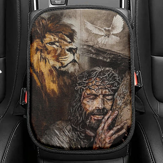 Jesus On The Cross Seat Box Cover, Jesus Car Center Console Cover, Christian Car Interior Accessories