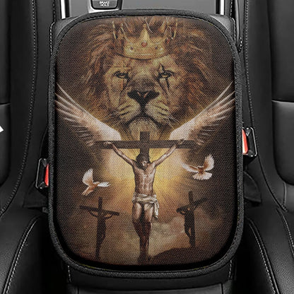 Jesus On The Cross Seat Box Cover, Way Maker Miracle Worker Promise Keeper Car Center Console Cover, Christian Car Interior Accessories