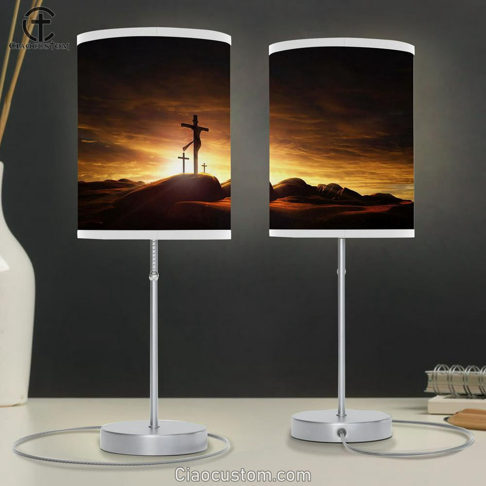 Jesus On The Cross Table Lamp Pictures - Faith Art - Christian Table Lamp For Bedroom Decor