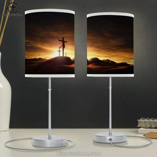 Jesus On The Cross Table Lamp Pictures - Faith Art - Christian Table Lamp For Bedroom Decor