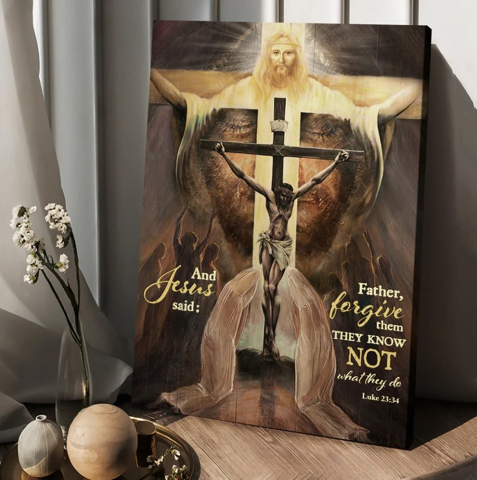 Jesus On The Cross The World In His Arms And Jesus Said Canvas Wall Art - Christian Wall Posters - Religious Wall Decor