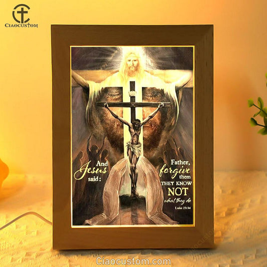 Jesus On The Cross, The World In His Arms, And Jesus Said Frame Lamp