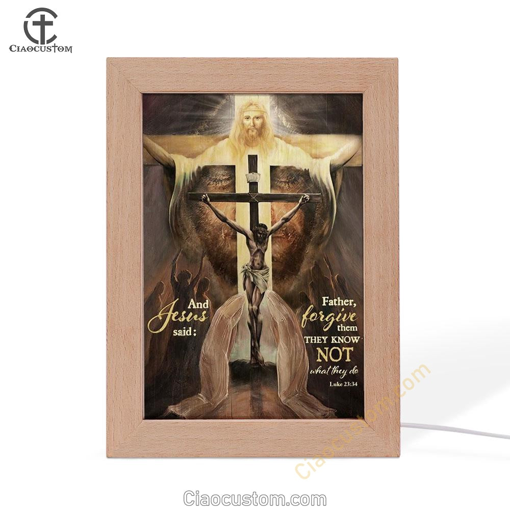 Jesus On The Cross, The World In His Arms, And Jesus Said Frame Lamp