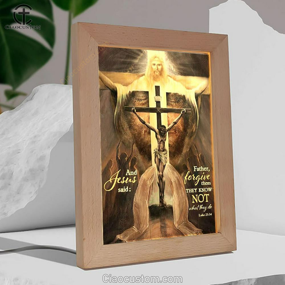 Jesus On The Cross, The World In His Arms, And Jesus Said Frame Lamp