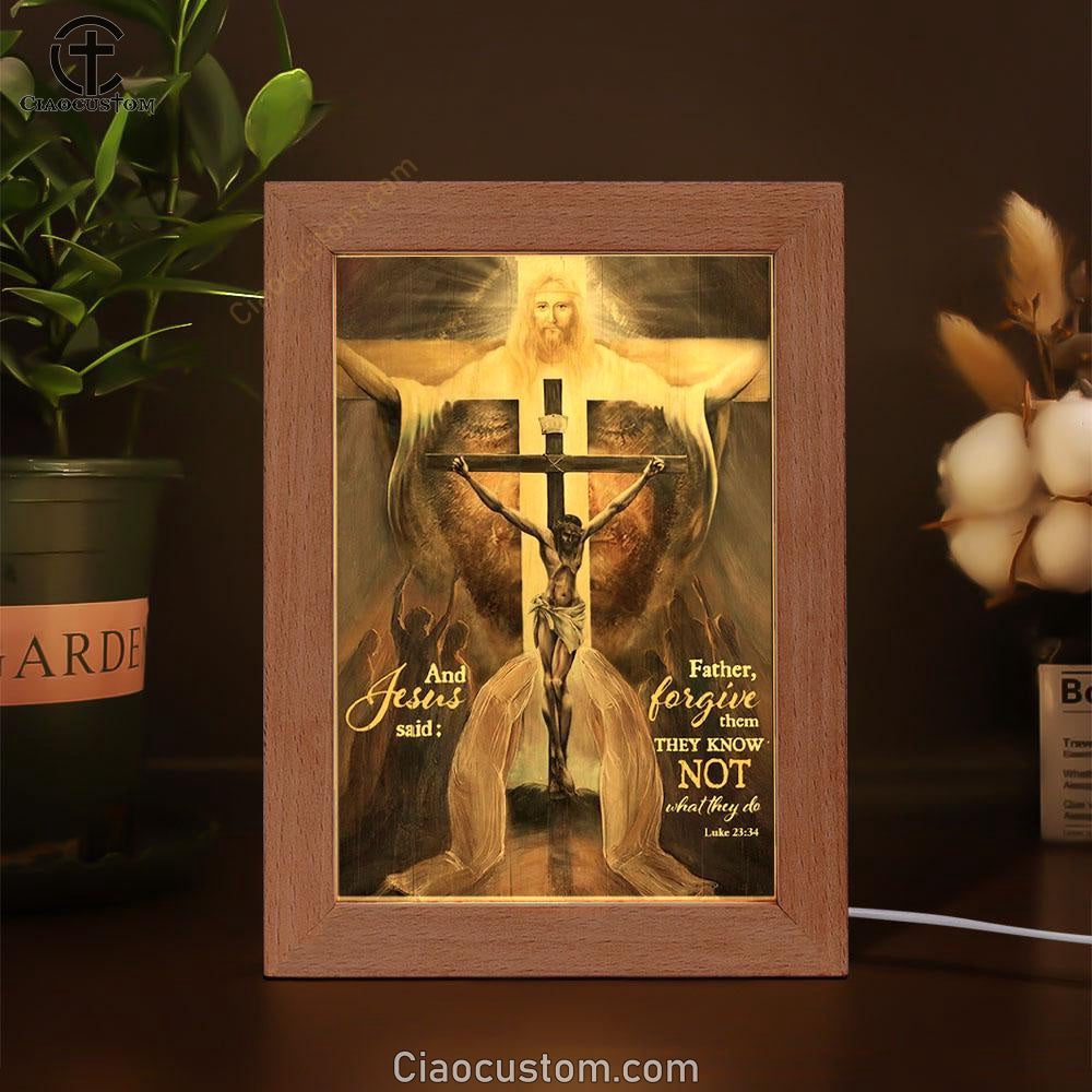 Jesus On The Cross, The World In His Arms, And Jesus Said Frame Lamp