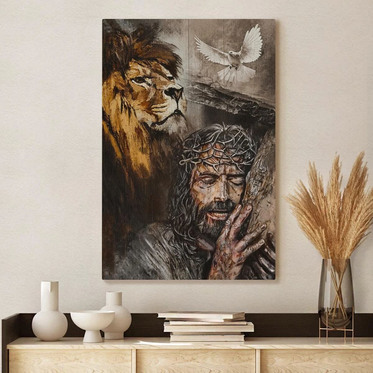Jesus On The Cross Water Color Lion Amazing Dove Canvas - Jesus Canvas - God Canvas - Christian Wall Art