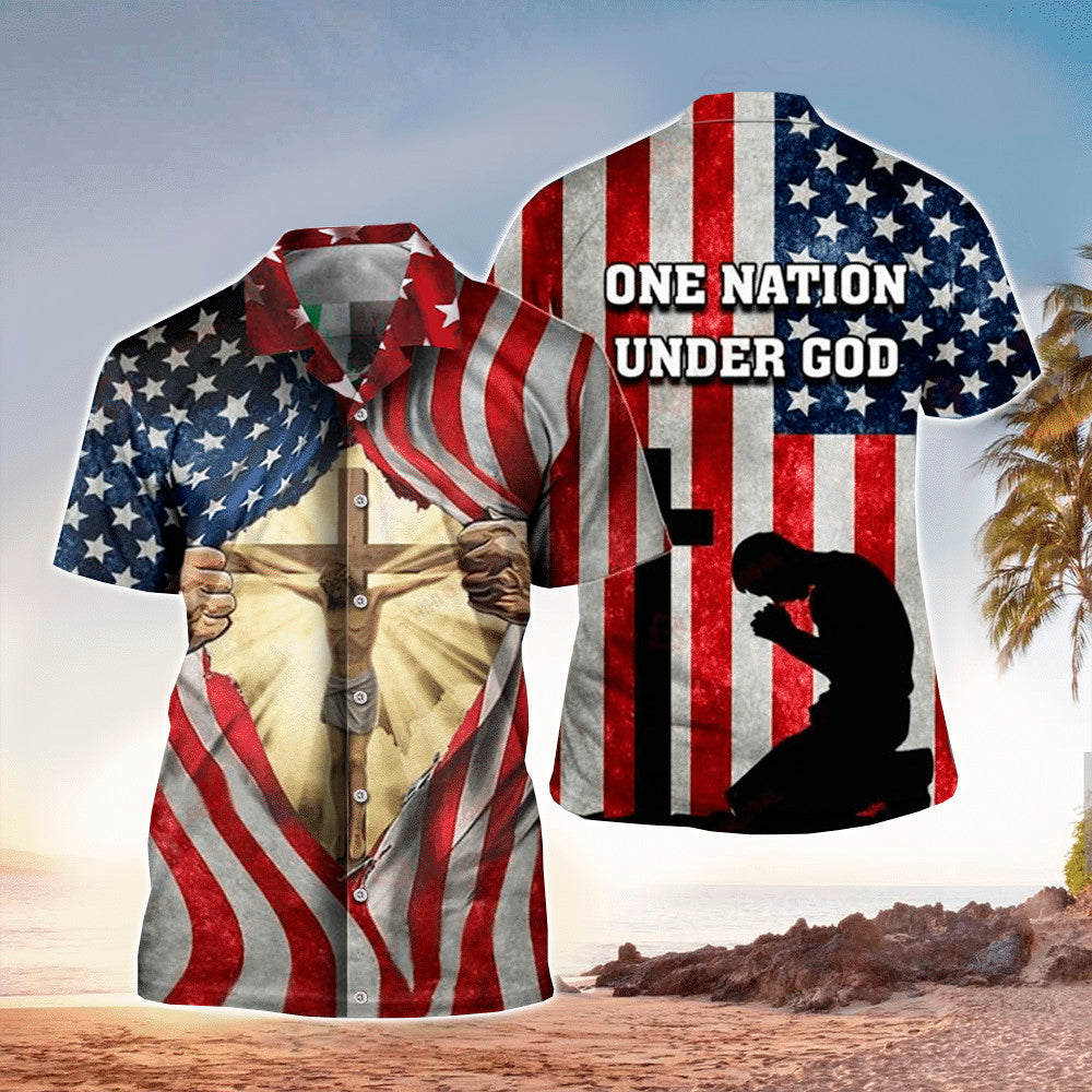 Jesus One Nation Under God American Flag Hawaiian Shirt - Christian Hawaiian Shirts For Men & Women